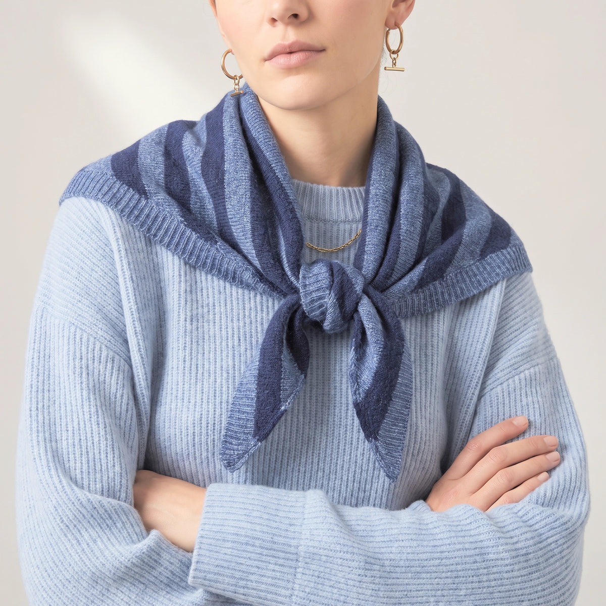 Striped Triangle Heavyweight Scarf - Denim Blue/Navy Blue