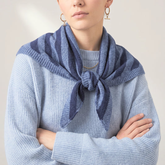 Striped Triangle Heavyweight Scarf - Denim Blue/Navy Blue