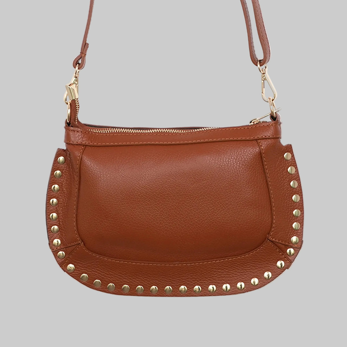Studded Crossbody Bag Pebbled Italian Leather - Tan