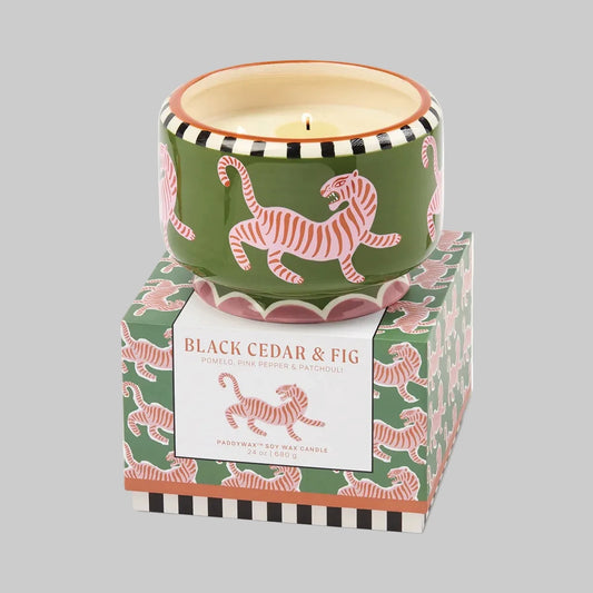 Tiger Ceramic Candle Large - Black Cedar & Fig
