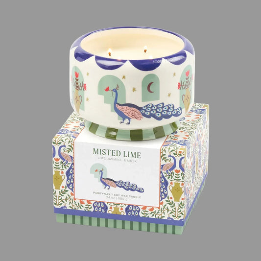 Peacock Ceramic Candle Large - Misted Lime