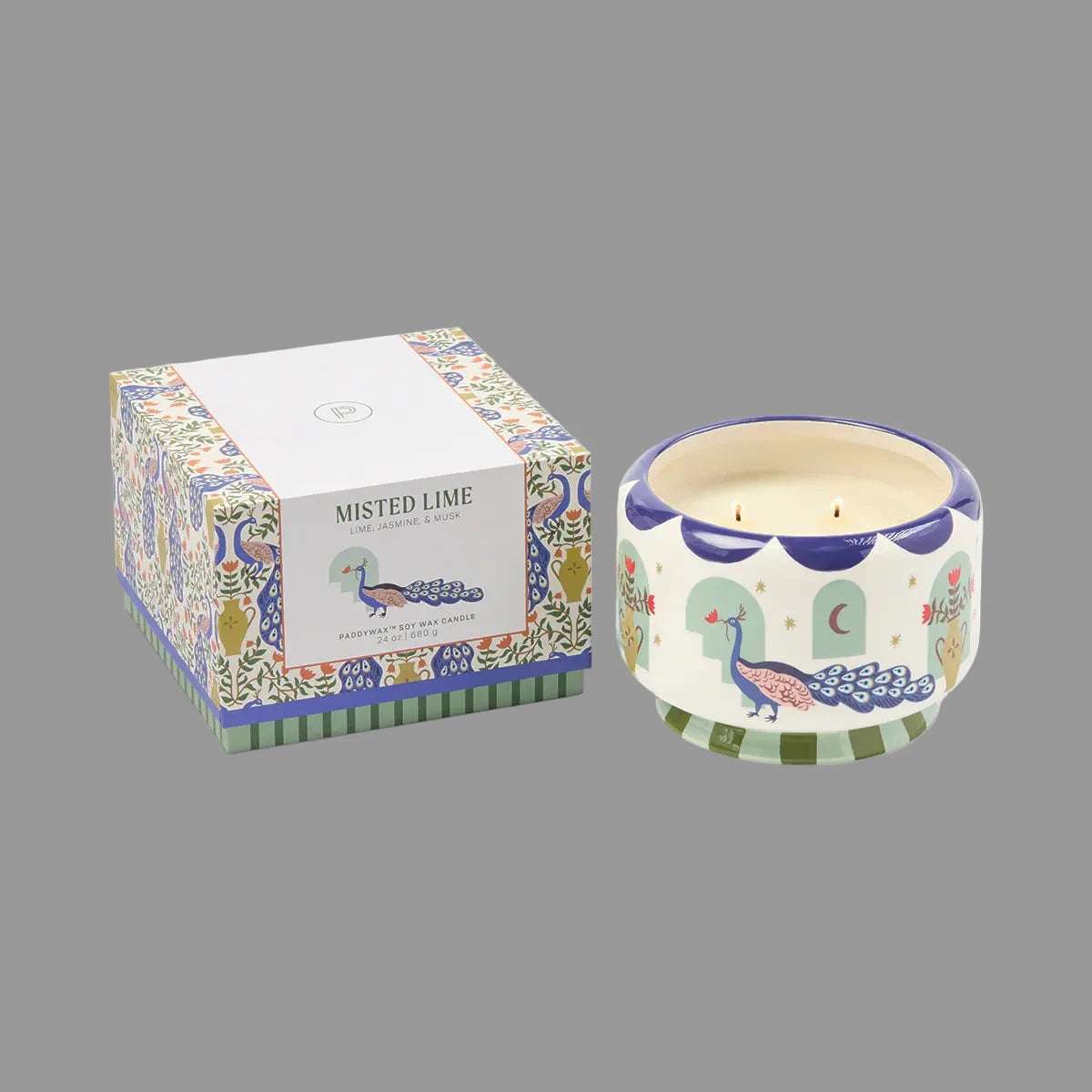 Peacock Ceramic Candle Large - Misted Lime