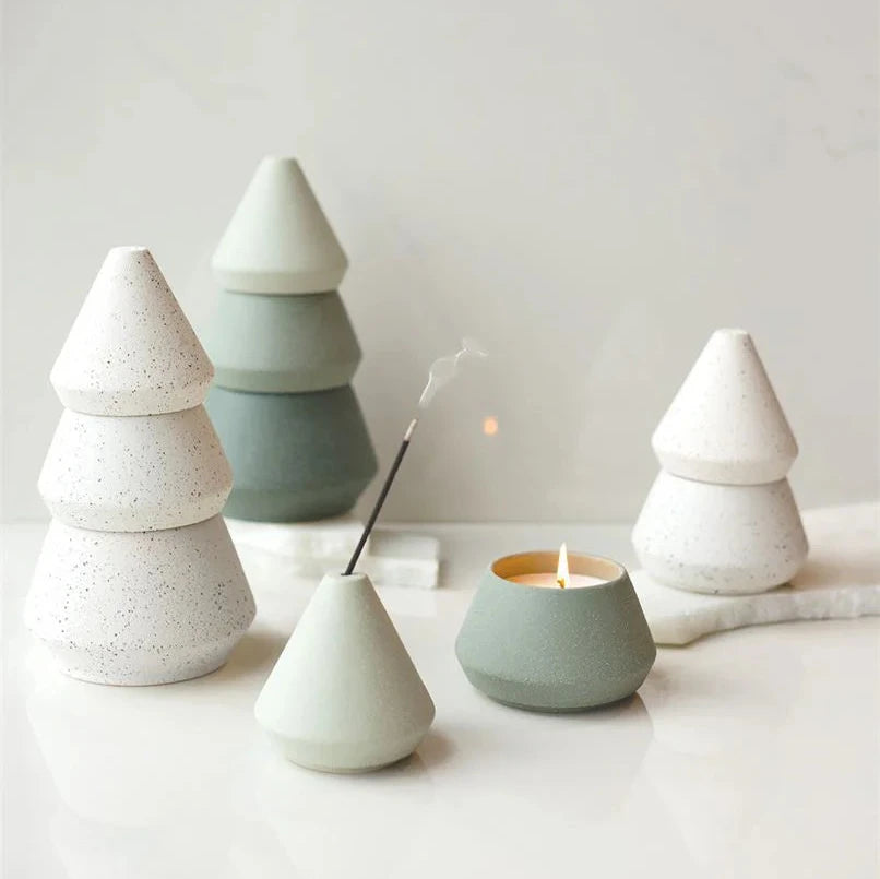 Cypress & Fir - Large White Tree Stack  + Incense Holder