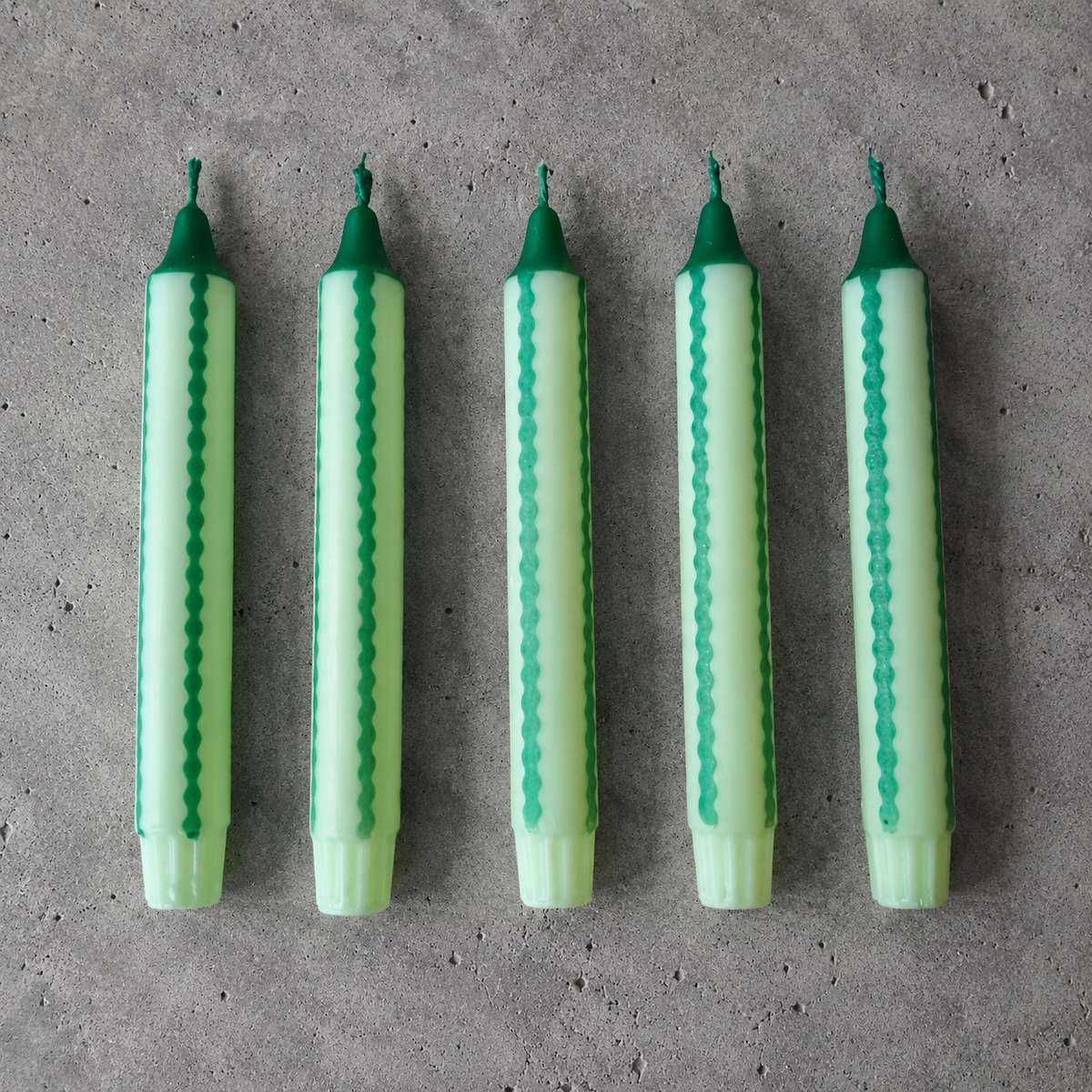 Mint & Dark Green Scalloped Stripe Dinner Candles