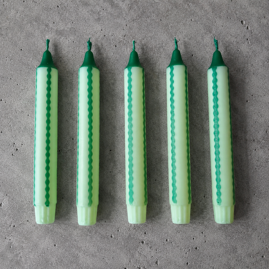 Mint & Dark Green Scalloped Stripe Dinner Candles