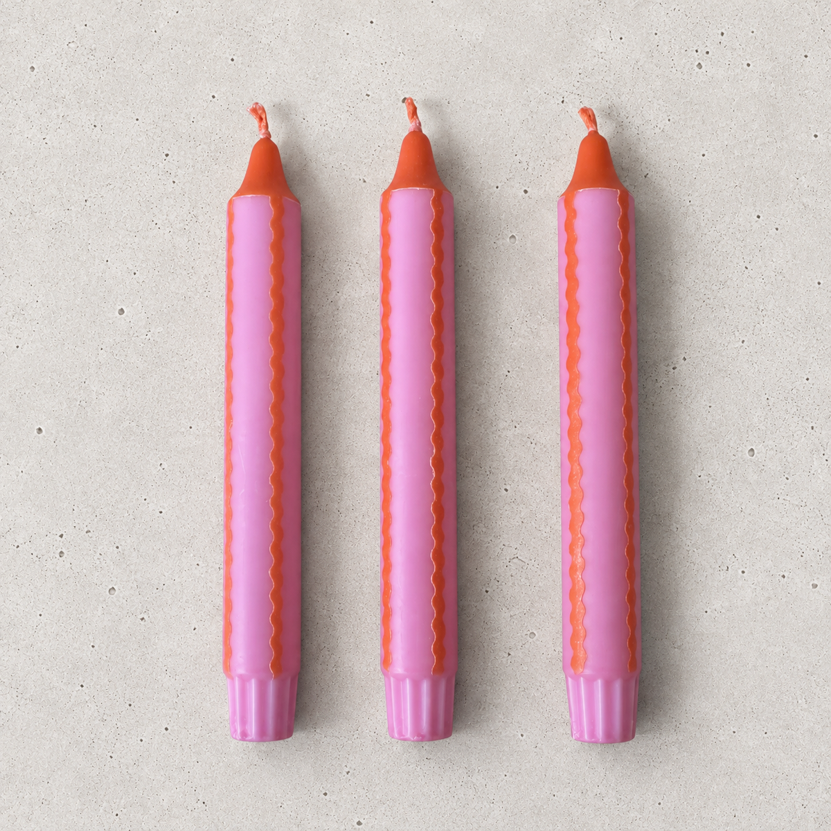 Pink & Orange Scalloped Stripe Hand Dipped Dinner Candles
