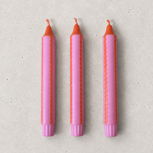 Pink & Orange Scalloped Stripe Hand Dipped Dinner Candles