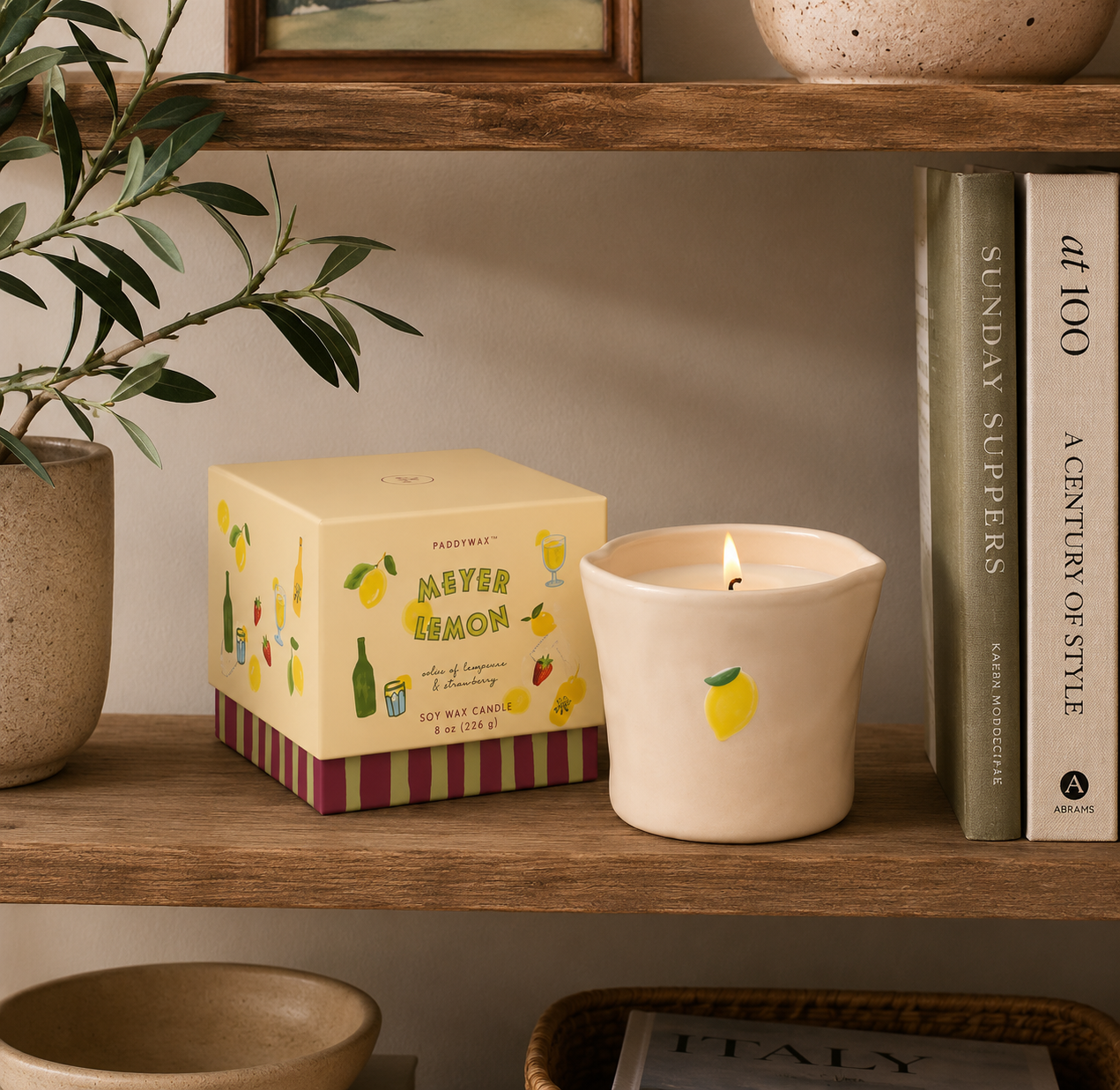 Lemon Embossed Ceramic Candle - Meyer Lemon
