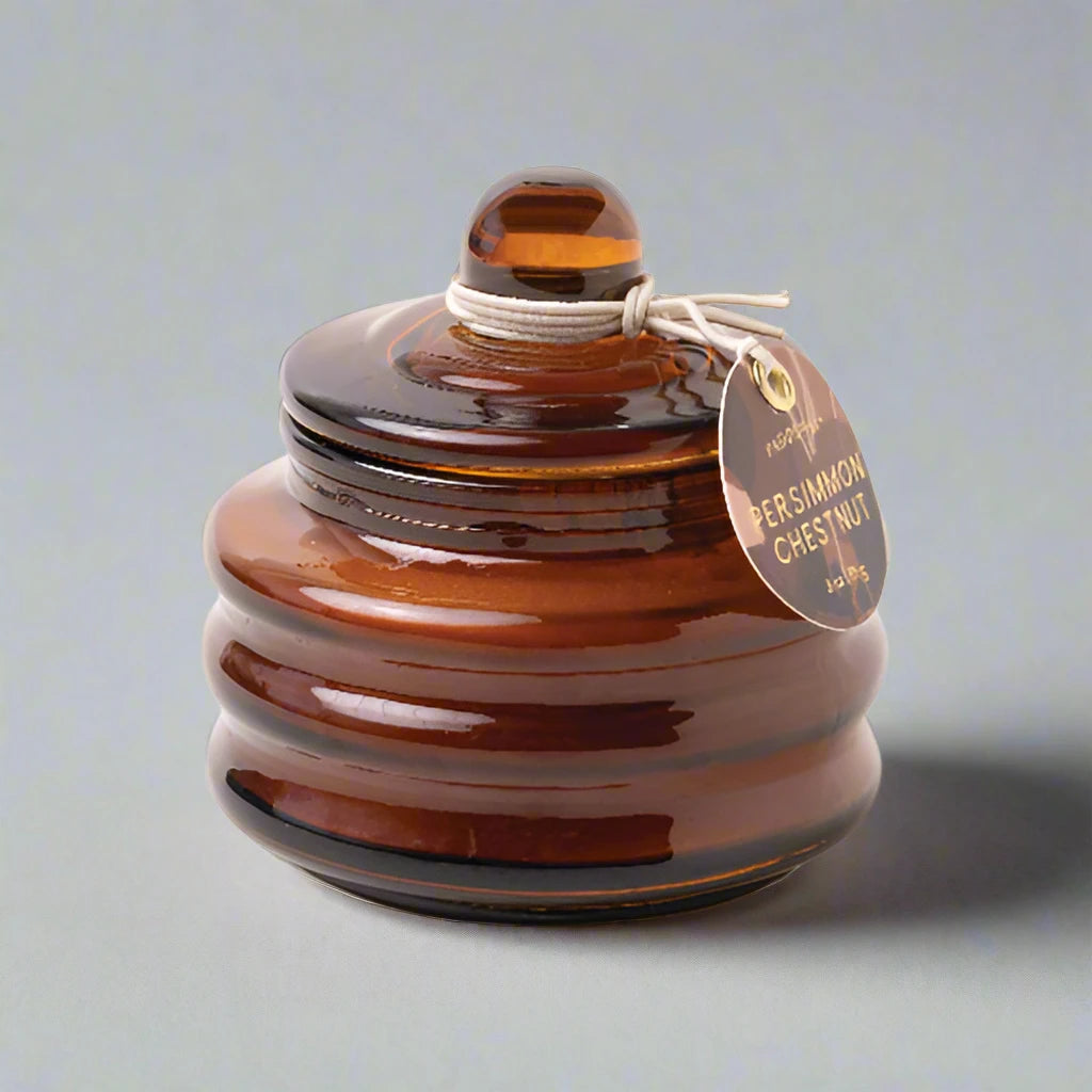 Amber Small Glass Candle Holder And Lid - Persimmon Chestnut