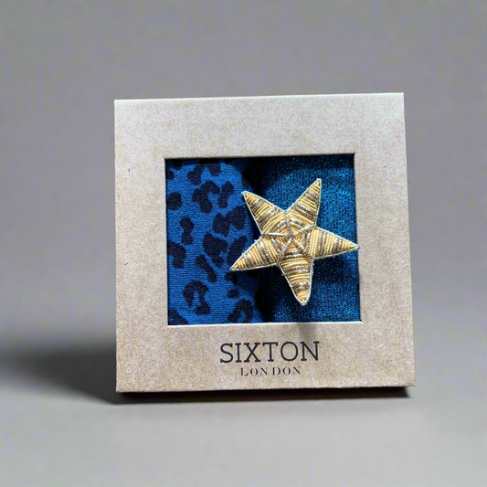 Denim Mix Duo Sock Box With Star Brooch