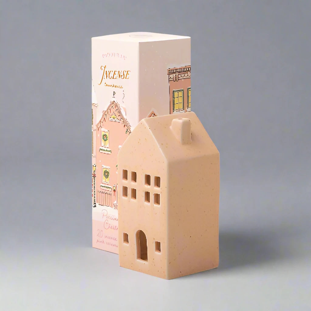 Ceramic Village Incense Holders - Pink Townhouse - Persimmon Chestnut