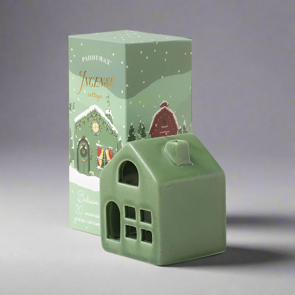 Ceramic Village Incense Holders - Green Cottage - Balsam & Fir