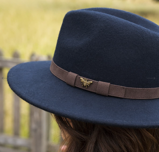 Bees Felt Fedora Hat - Navy