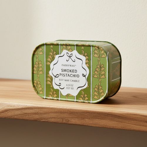 Cherie Printed Tin Candle - Smoked Pistachio