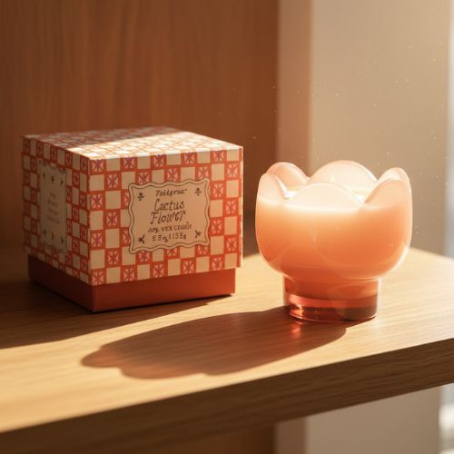 Tulip Pink And Burnt Orange Glass Candle - Cactus Flower