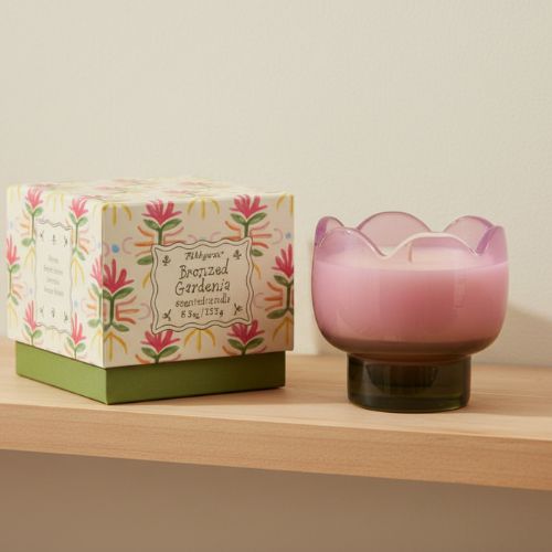 Tulip Purple and Green Glass Candle - Bronzed Gardenia