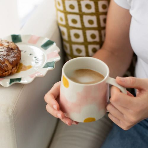 Pink/Mustard Flower Large Ceramic Mug