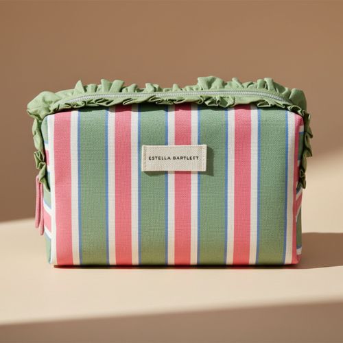 Green Stripe Ruffle Wash Bag