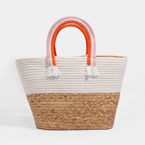 Mirabel - Rainbow Handle Straw Tote Bag