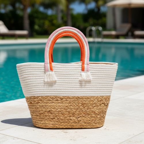 Mirabel - Rainbow Handle Straw Tote Bag
