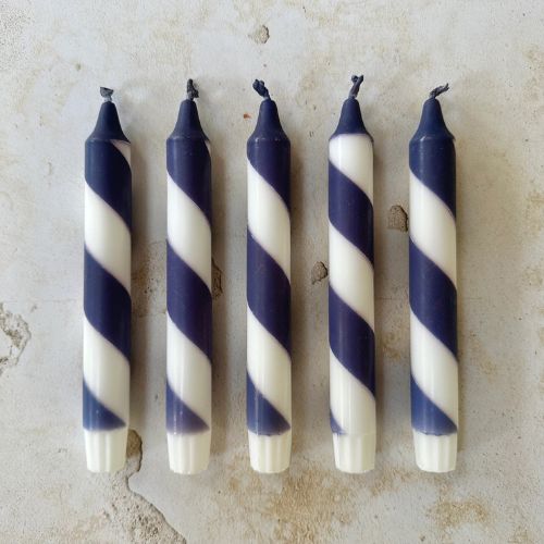 Hand Dipped Navy & White Candy Spiral Twist Candles