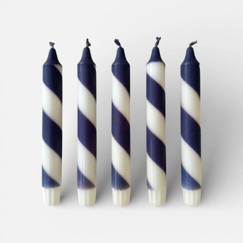 Hand Dipped Navy & White Candy Spiral Twist Candles