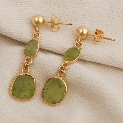 Natural Peridot Gold Plated Stud Earring