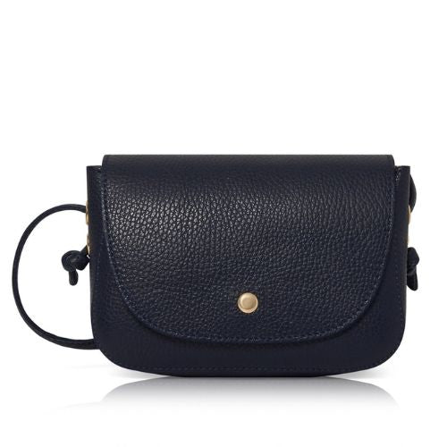 Elegant Italian Genuine Leather Crossbody Flap Bag - Black