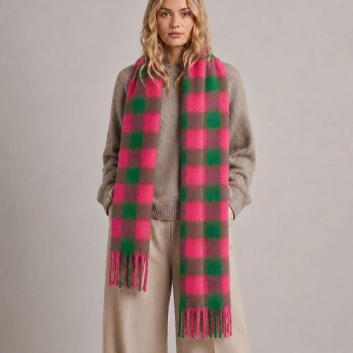 Check Heavyweight Scarf - Green/Pink