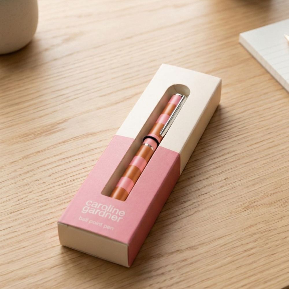 Orange & Pink Stripe Boxed Pen
