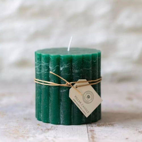 Rustic Scalloped Pillar Candle  - Emerald