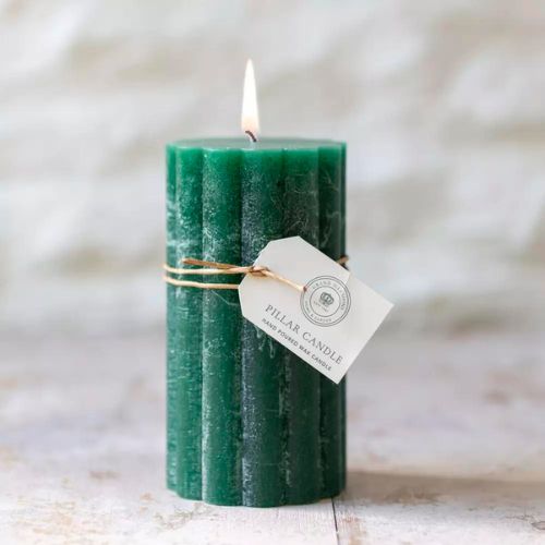 Rustic Scalloped Pillar Candle  - Emerald