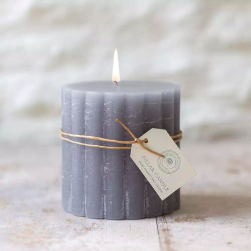 Rustic Scalloped Pillar Candle - Light Grey