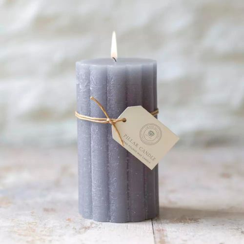 Rustic Scalloped Pillar Candle - Light Grey