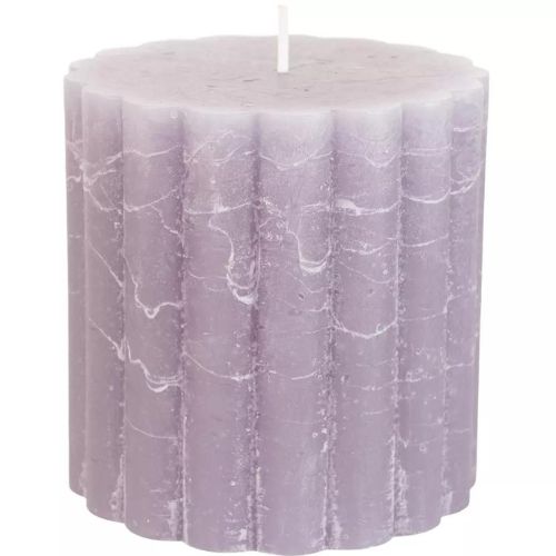 Rustic Scalloped Pillar Candle - Light Grey