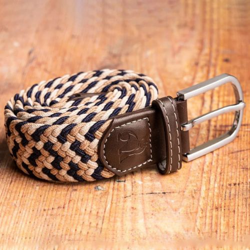 Recycled Woven Belt – Navy/Beige Zigzag