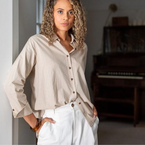 Nola Stripe Shirt - Beige/Ecru