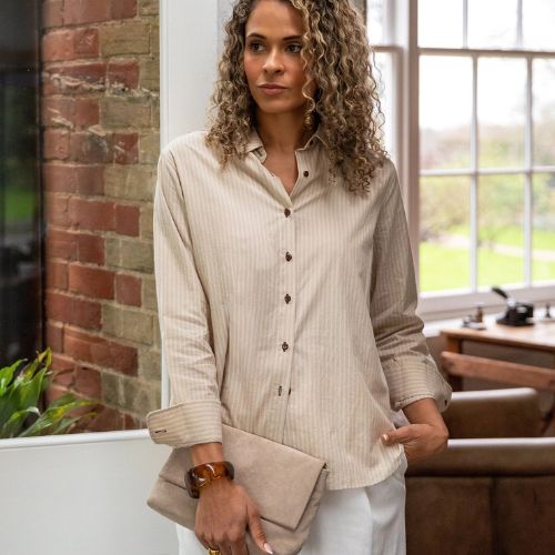 Nola Stripe Shirt - Beige/Ecru