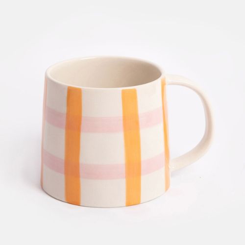 Orange/Pink Check Large Ceramic Mug