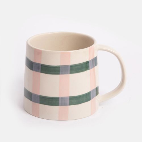 Pink/Green Check Large Ceramic Mug