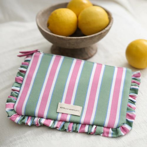 Green Stripe Ruffle Pouch