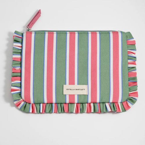Green Stripe Ruffle Pouch