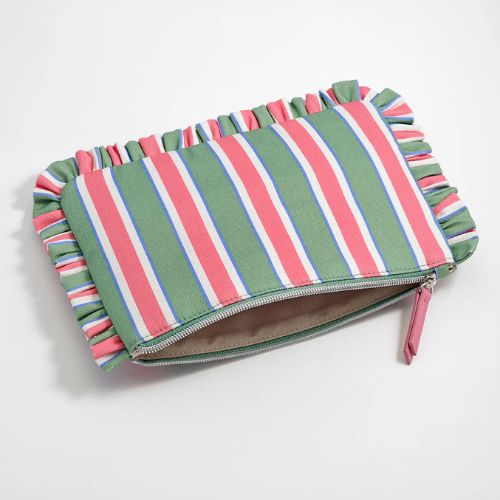Green Stripe Ruffle Pouch