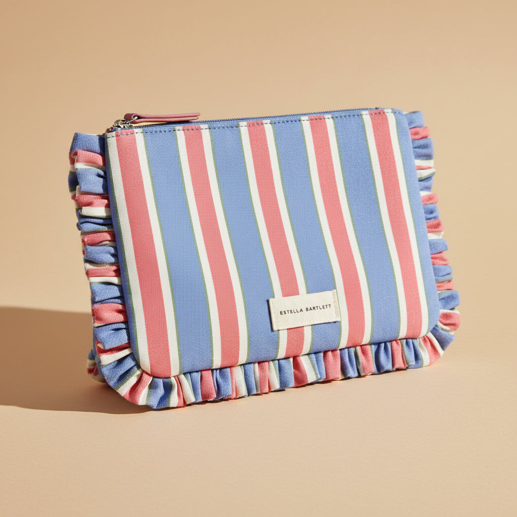 Blue Stripe Ruffle Pouch