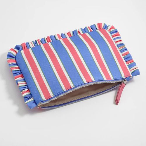 Blue Stripe Ruffle Pouch