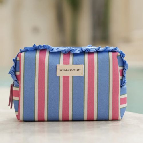 Blue Stripe Ruffle Wash Bag