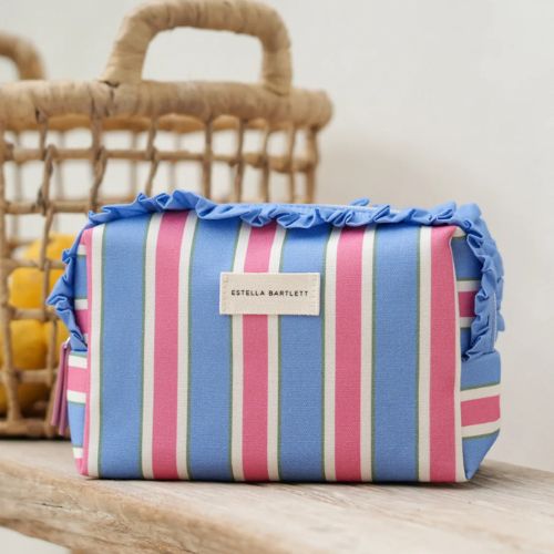 Blue Stripe Ruffle Wash Bag