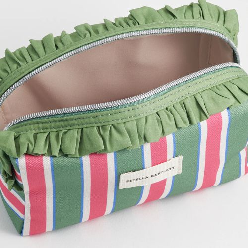 Green Stripe Ruffle Wash Bag