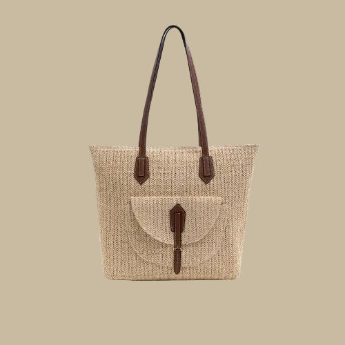 Woven Shoulder Bag With Front Pocket - Linen