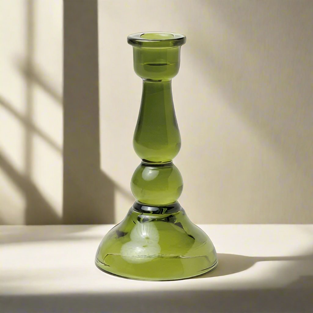 Tall Glass Candle Holder - Green